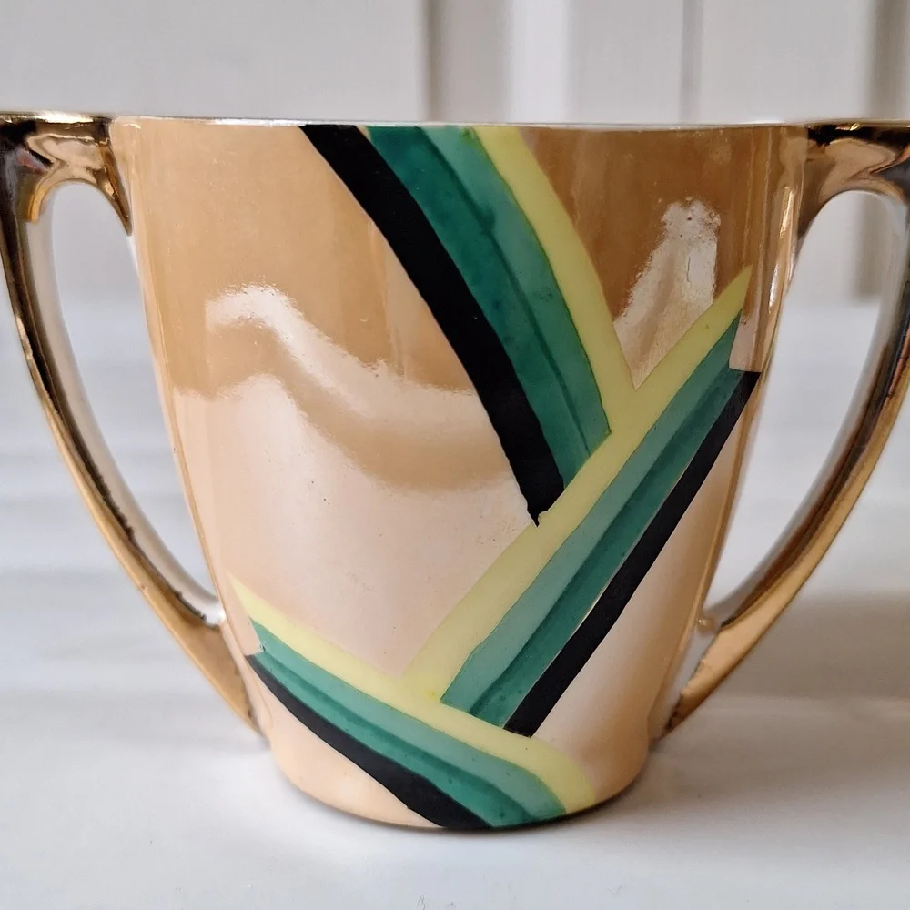 Vintage Okwan China made in Japan - handpainted peach gold lustre with design